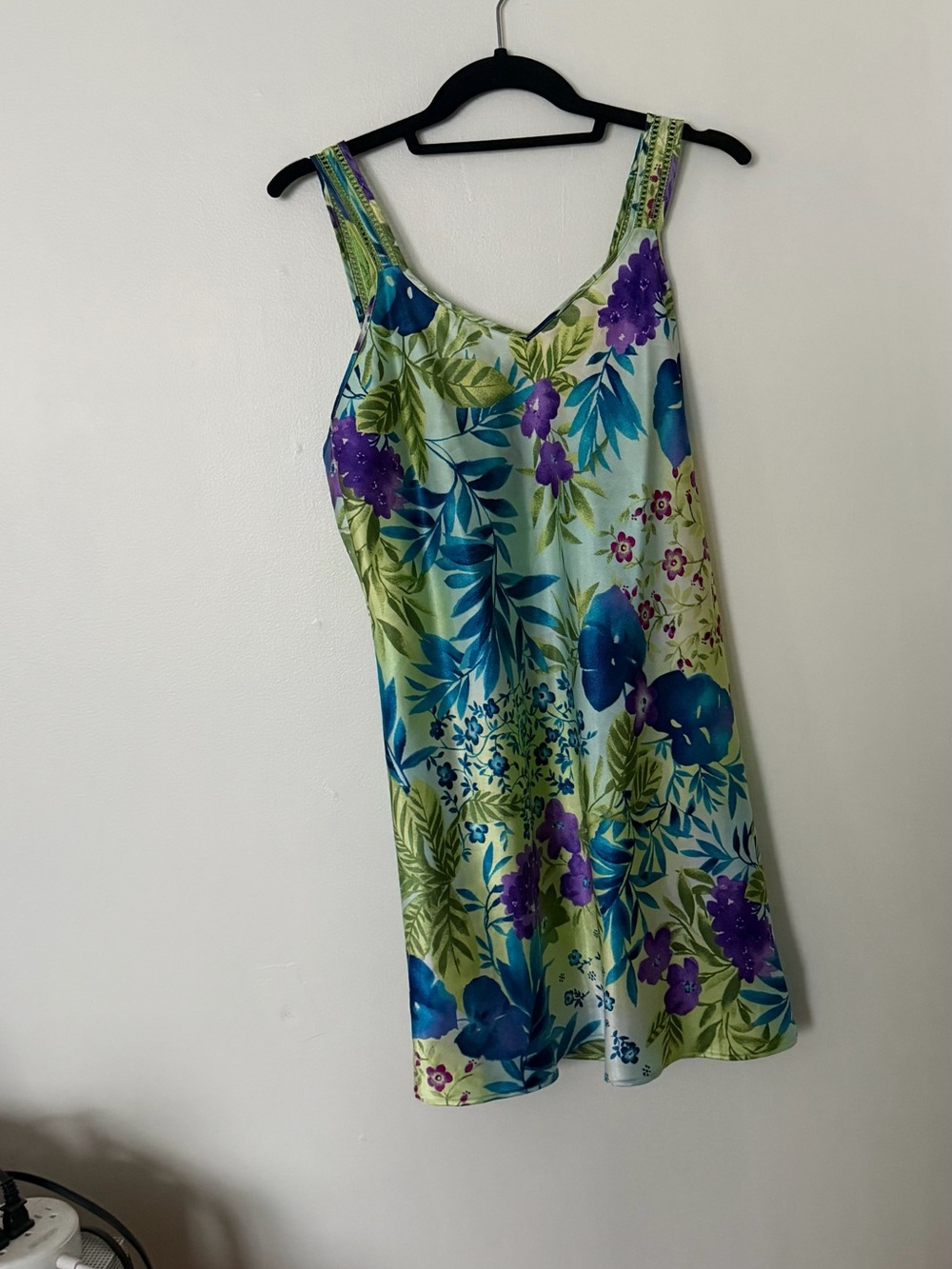 Vintage Floral Slip Dress in Blue, Purple & Green